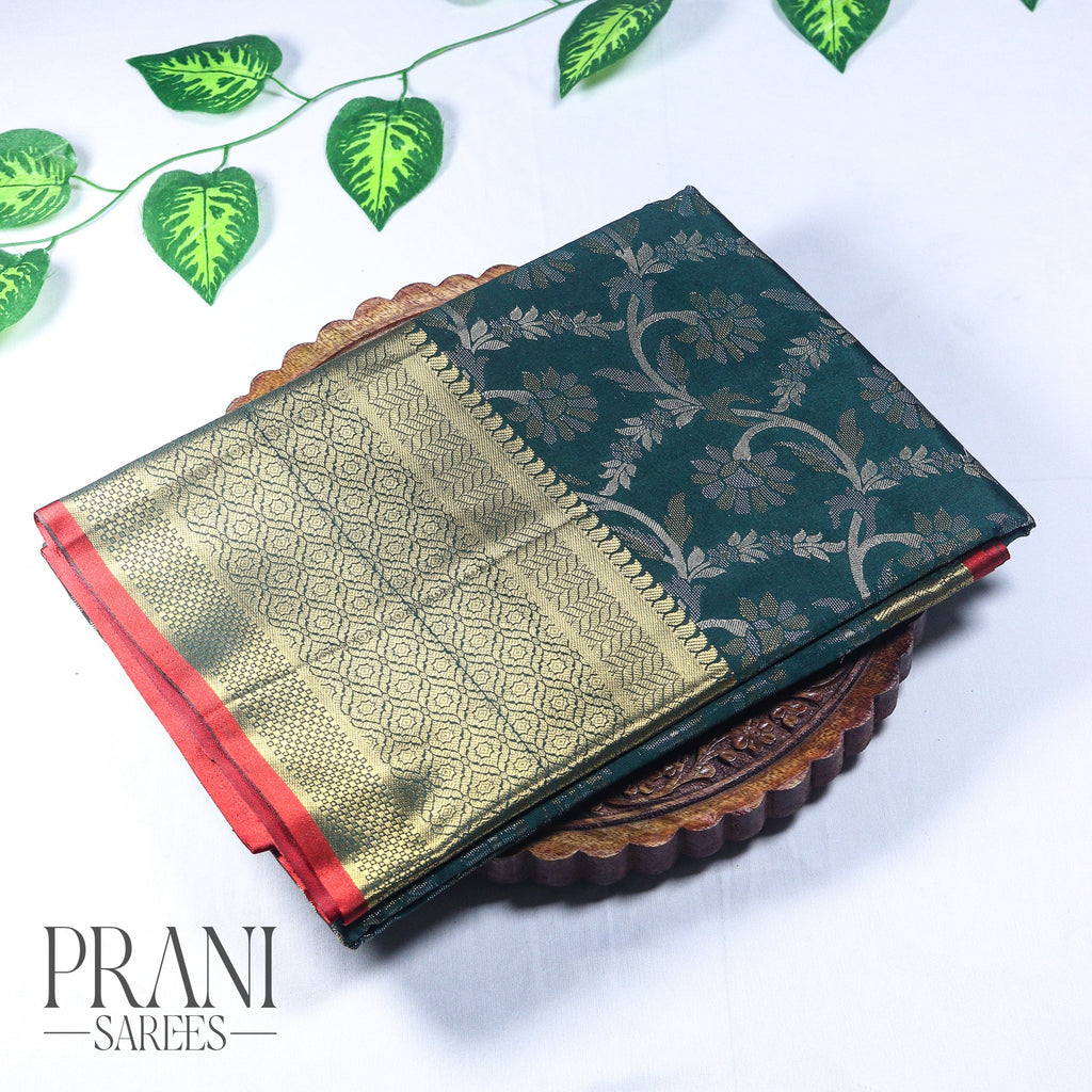 Bottle green Banarasi light weight Pattu saree