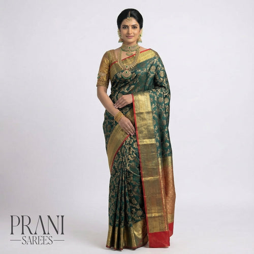 Bottle green Banarasi light weight Pattu saree