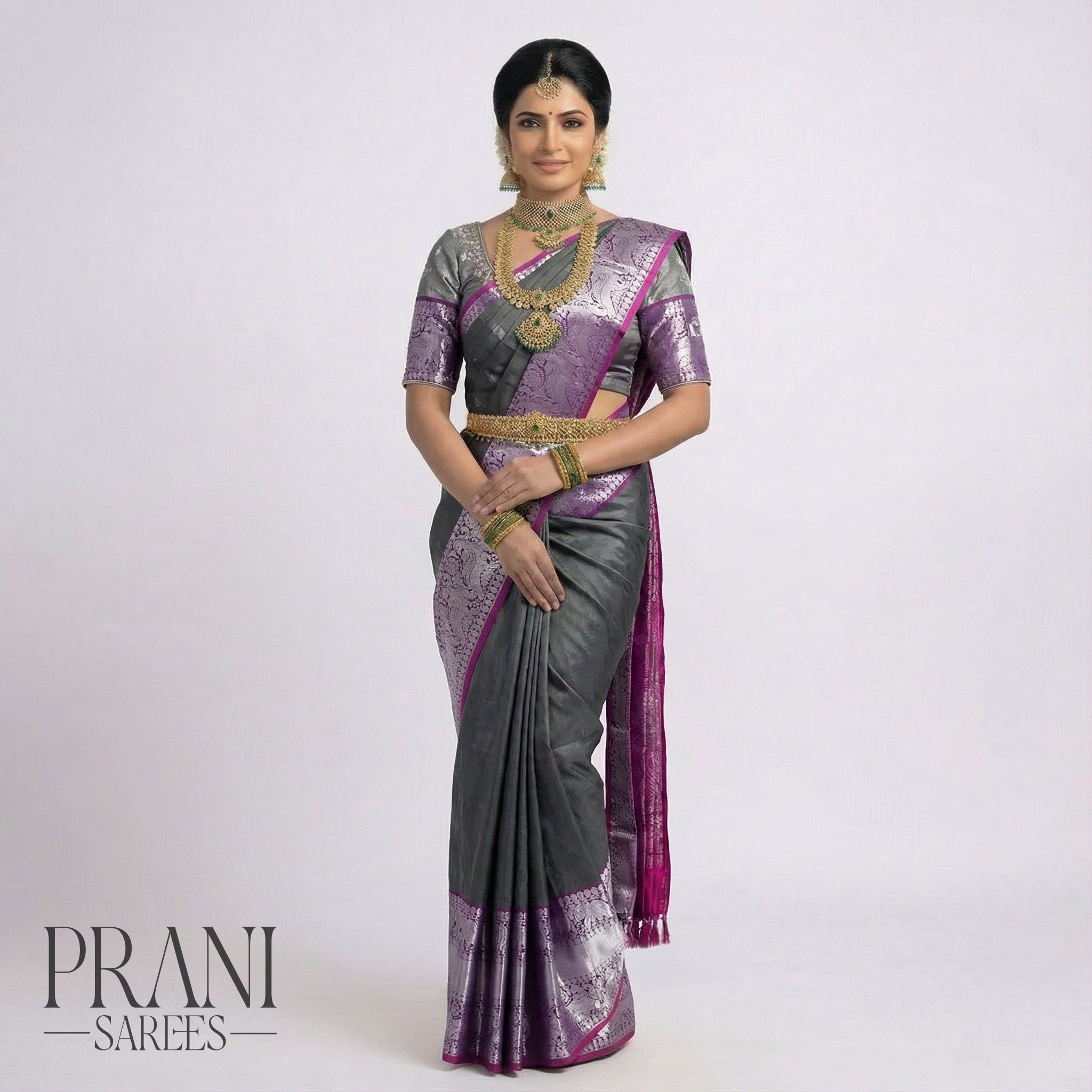 Grey & Pink kanchivaram Pattu saree