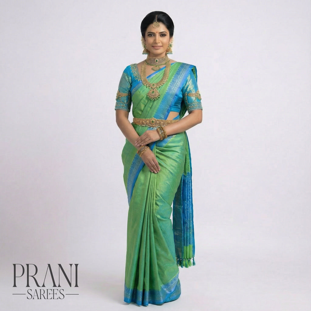 Parrot green mangalgiri saree