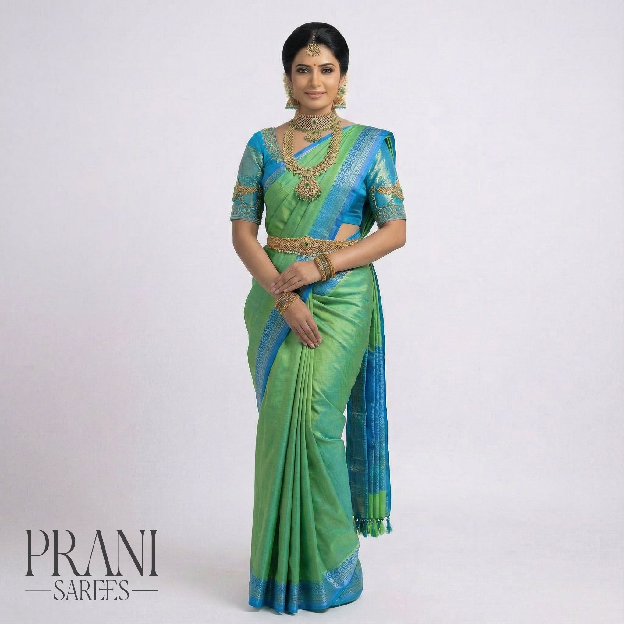Parrot green mangalgiri saree