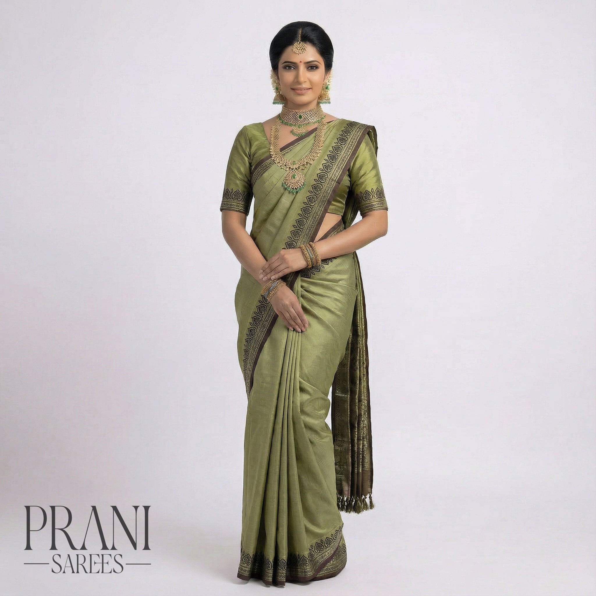 Olive Green mangalgiri saree