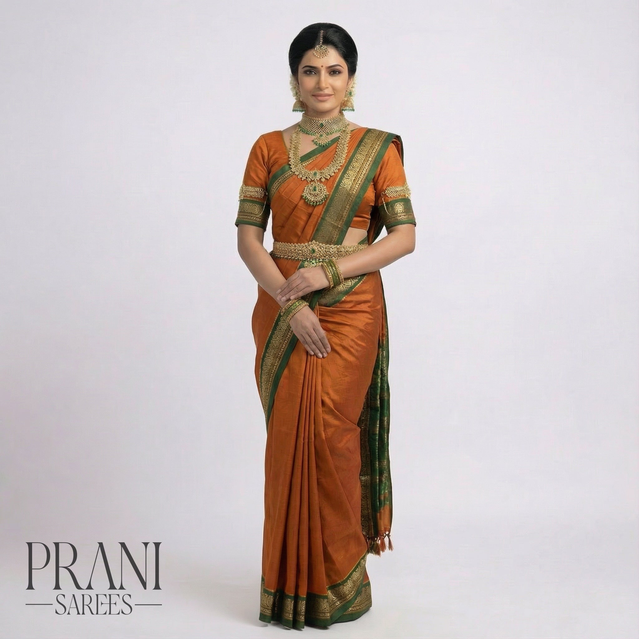 Rusty orange mangalgiri saree