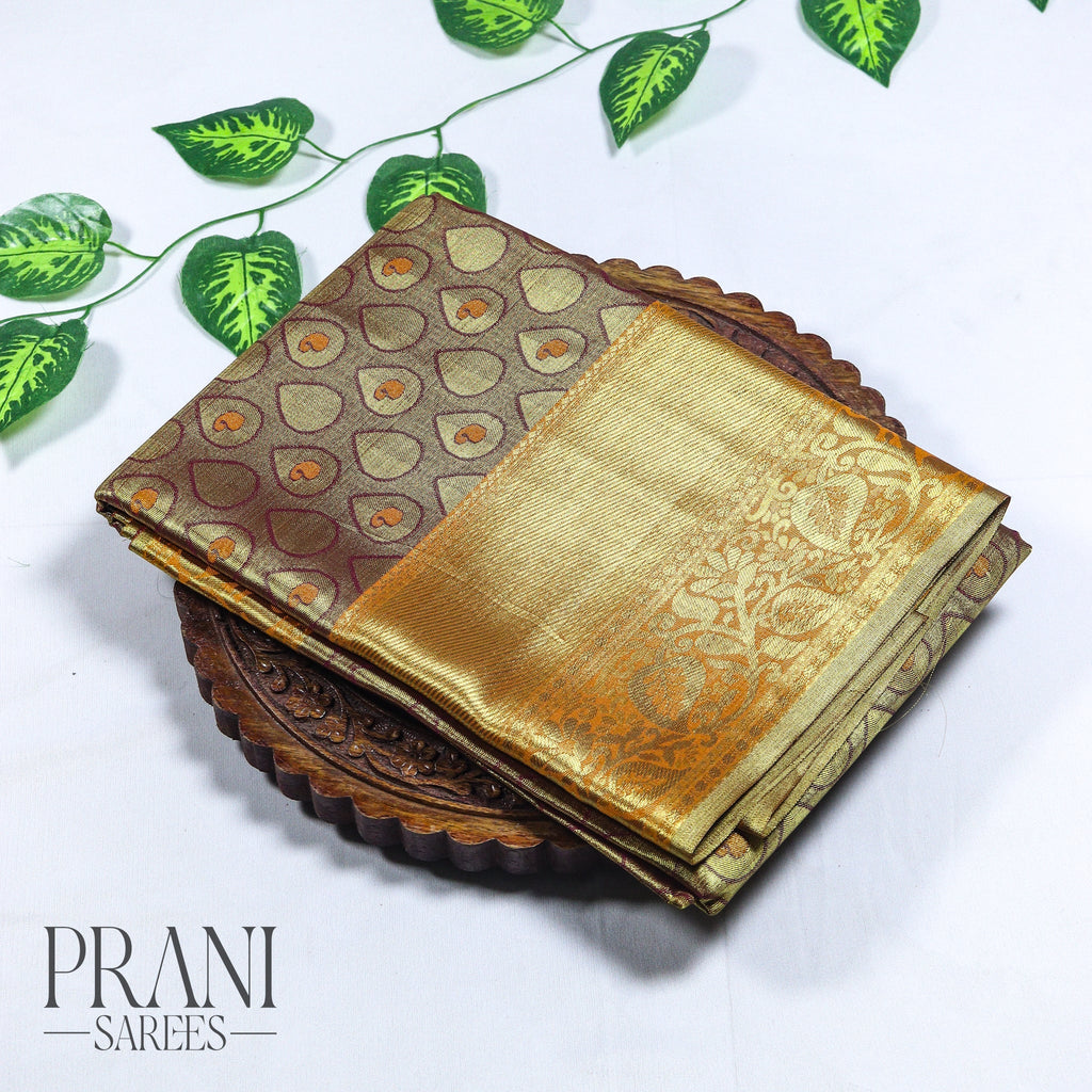 Antique gold kanchi pattu brocade saree