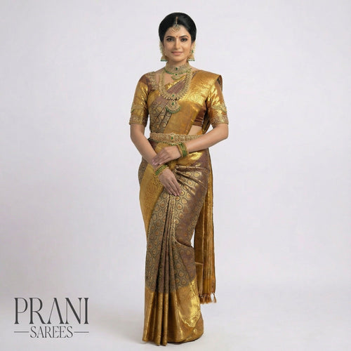 Antique gold kanchi pattu brocade saree