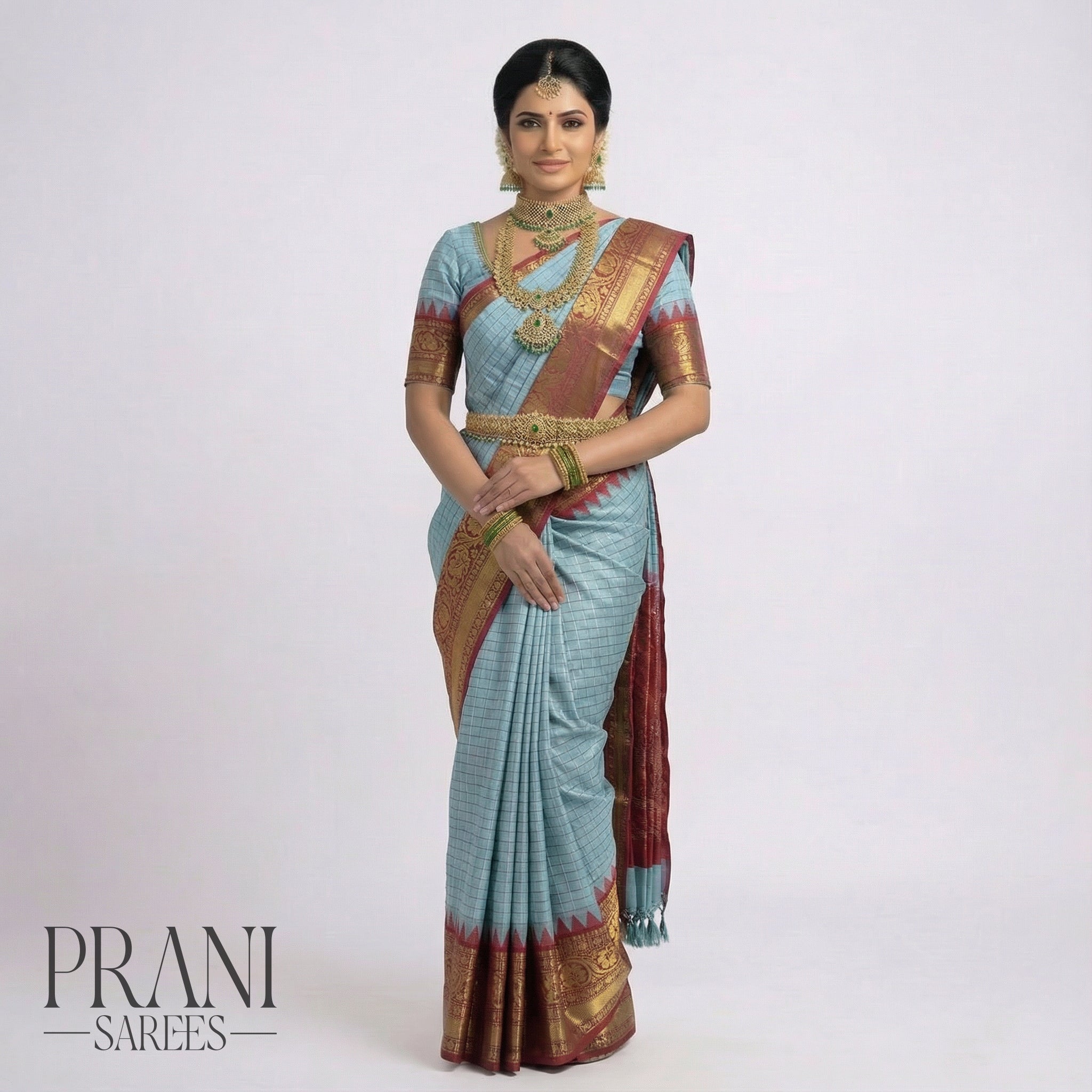 Powder blue ikat saree