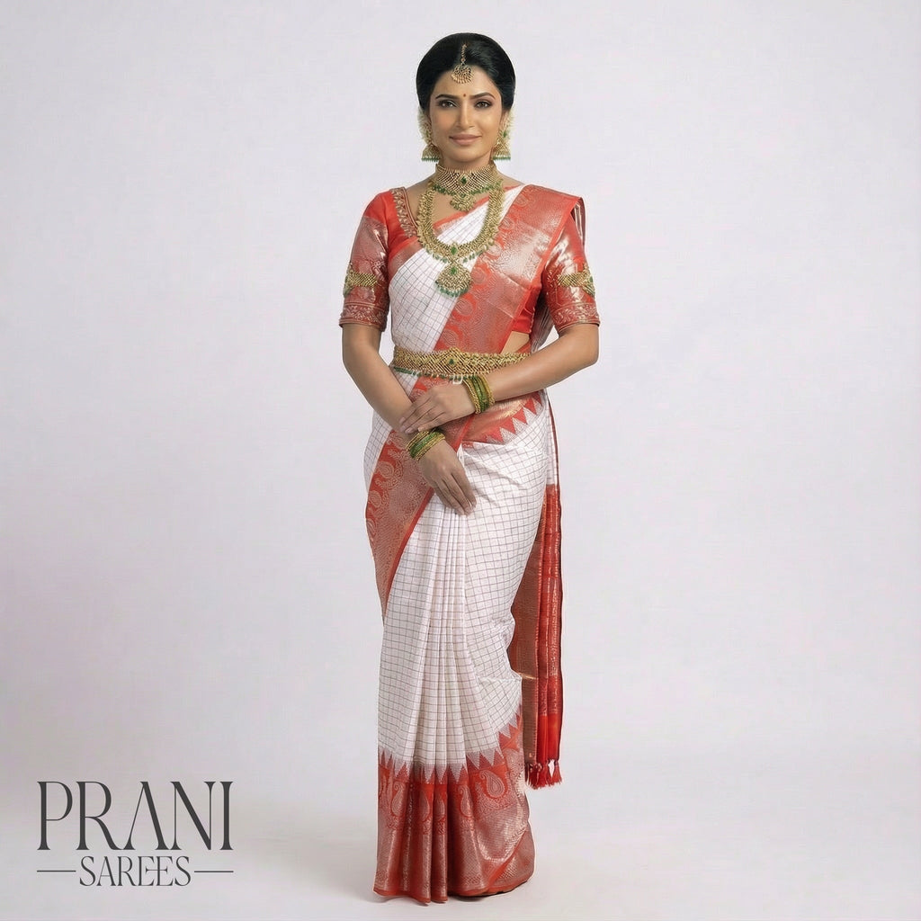 Ivory white ikat saree